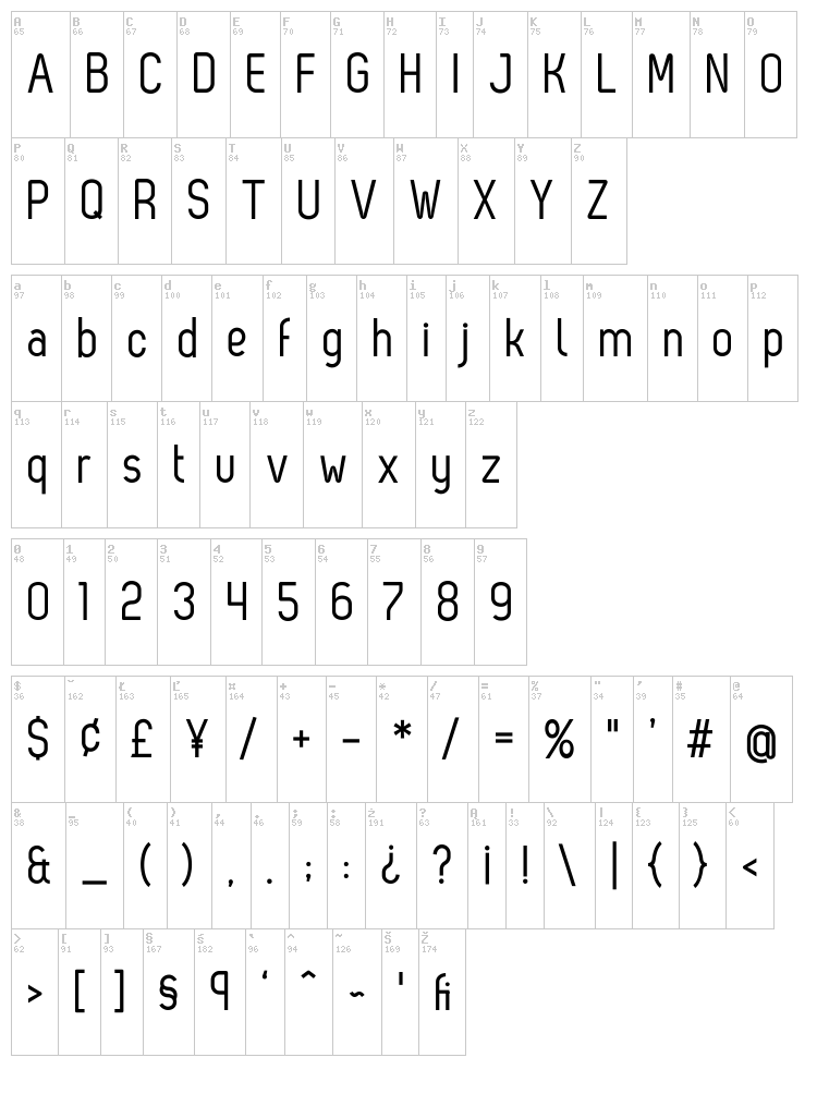 Zag font map